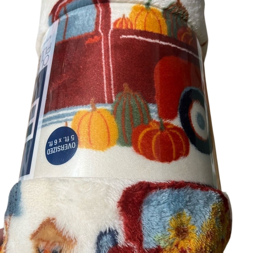 The Big One Oversized Plush Throw Blanket Fall Farmers Market Pumpkins 60" x 72"